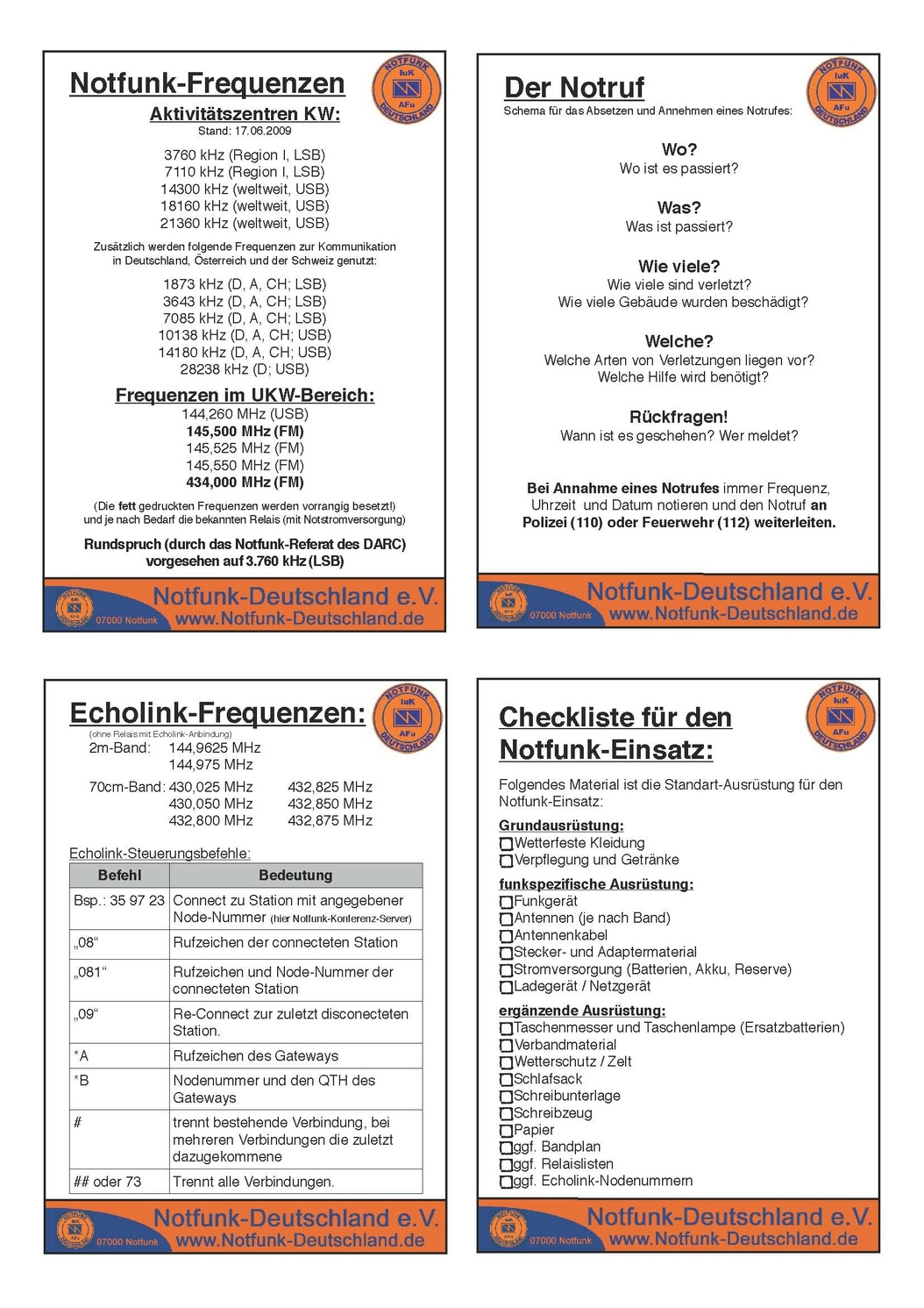 Informationen von Notfunk Deutschland eV